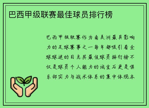 巴西甲级联赛最佳球员排行榜